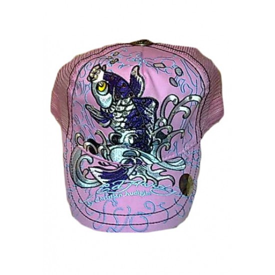 Ed Hardy Cap Koi Stencil Embroidered Pink