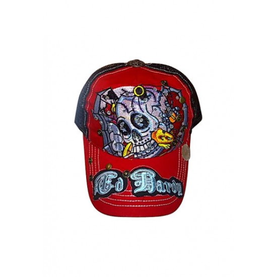 Ed Hardy Cap Dragon and Skull Stencil Black And Red