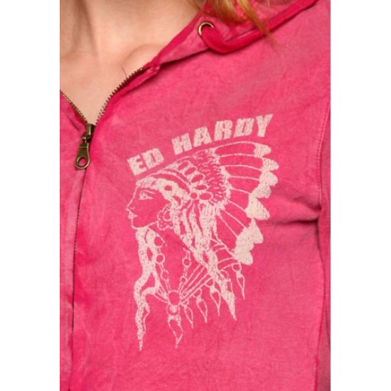 Ed Hardy Femme Hoody Indian Zip Up Tunic Pink