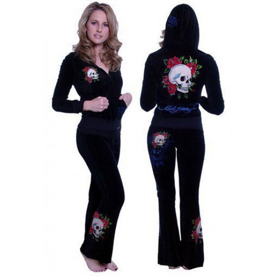 Ed Hardy Womens Suit Skull & Roses Multi Print Black