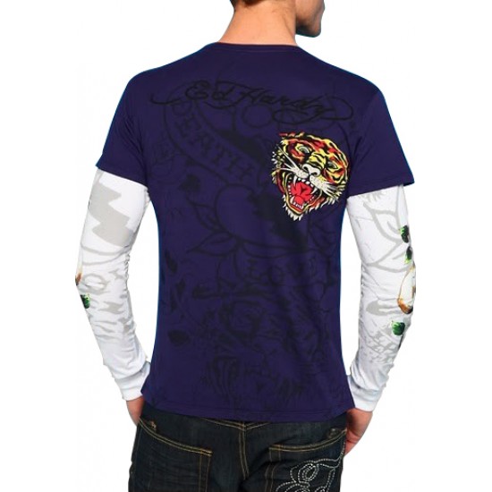Ed Hardy Mens Long Sleeve T-Shirt Death of Love Basic Tee 5003 Purple