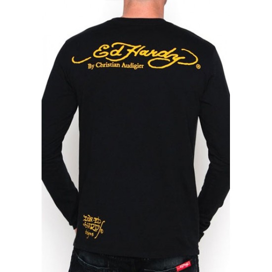 Ed Hardy Mens Long Sleeve T-Shirt LKS and Serpents Basic Black