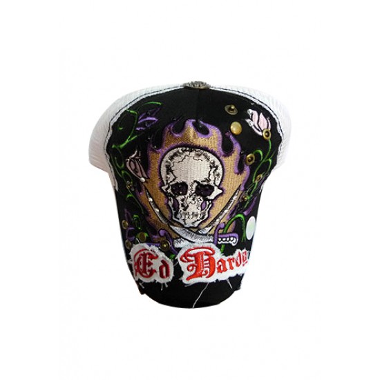 Ed Hardy Cap Two Swords Skull Stencil Black And White