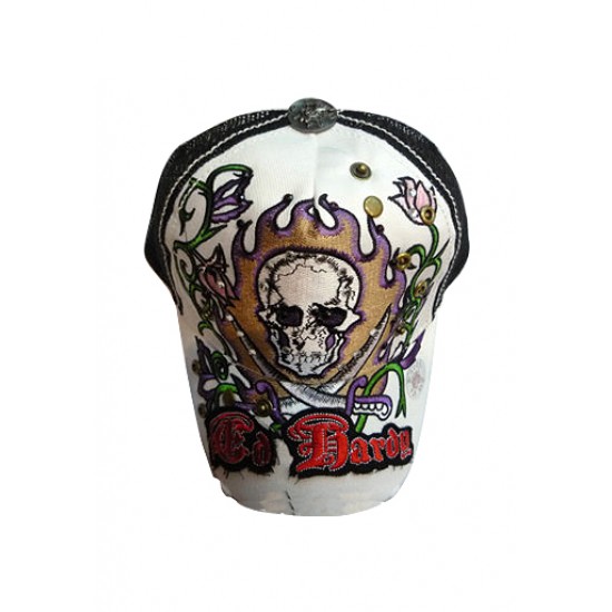 Ed Hardy Cap Two Swords Skull Stencil White And Black