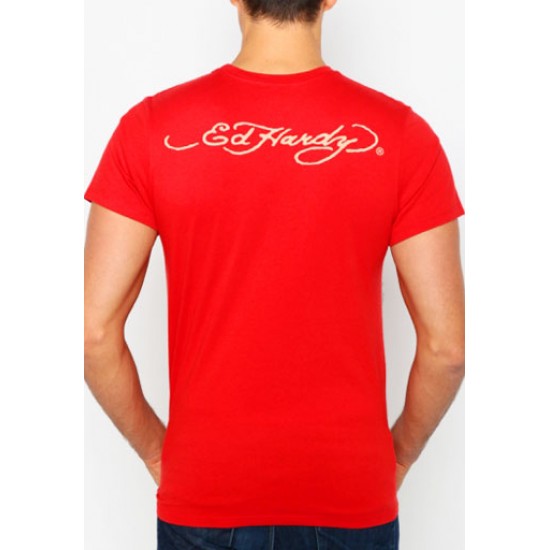 Ed Hardy Mens Short Tee Death before Dishonor Core Basic Embroidered Red