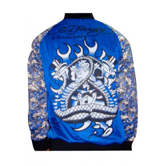 Ed Hardy Mens Jackets Two Swords Skull All Over Print Blue