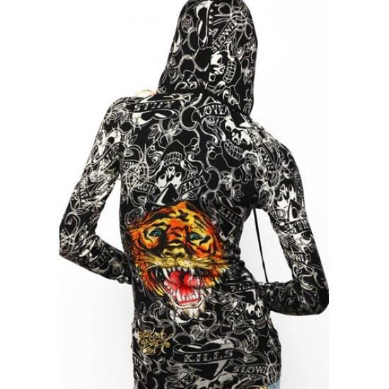 Ed Hardy Femme Hoody LKS Tiger Knitted Pullover Black