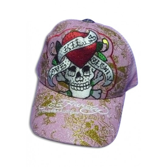 Ed Hardy Cap Love Kills Slowly Embroider Foil Pink