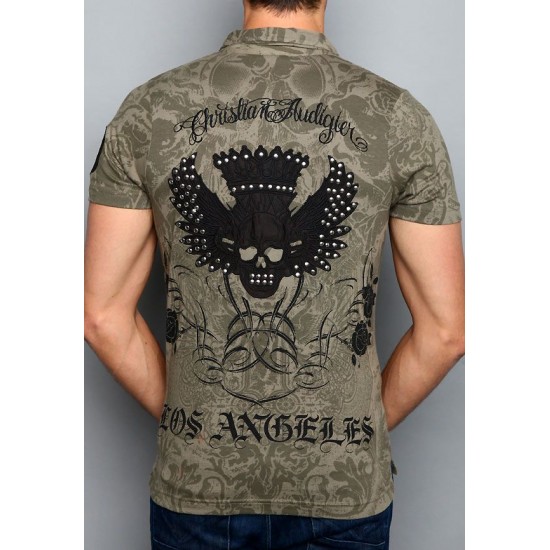 Ed Hardy Homme Polo Shirt U.S.A. Eagle Foil Stitched Black