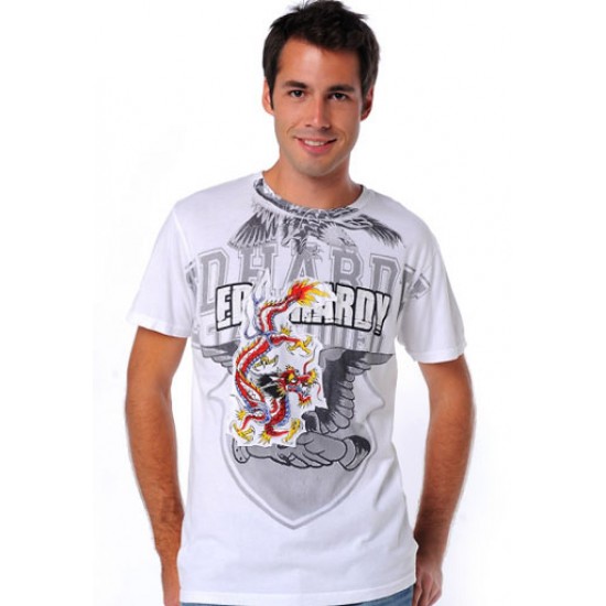 Ed Hardy Court Sleeve T-Shirt Dragon Basic White