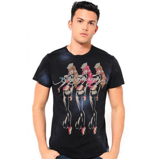 Ed Hardy Homme Court Sleeve T-Shirt Beautiful Ghost Dyed Tee 5109