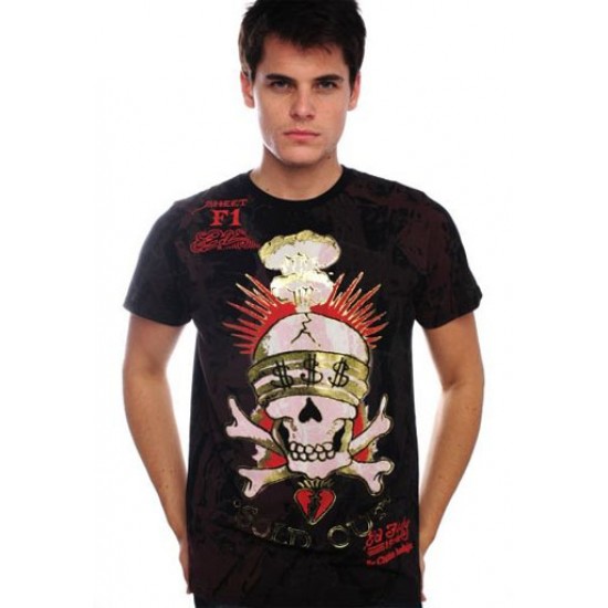 Ed Hardy Court Sleeve T-Shirt Crump Skull MultiPrint Black