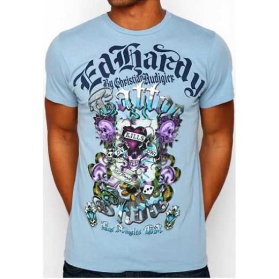 Ed Hardy Court Sleeve T-Shirt LKS Gamble Specialty Blue