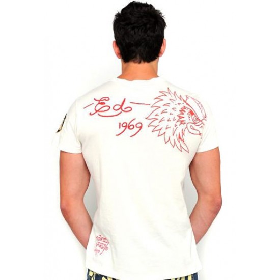 Ed Hardy Mens Short Sleeve T-Shirt New Tiger Specialty Discharge Print White