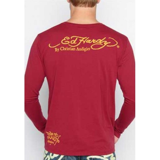 Ed Hardy Mens Long Sleeve T-Shirt New York City Basic Burgundy