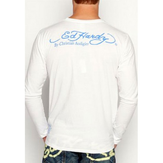 Ed Hardy Mens Long Sleeve T-Shirt New York City Basic White