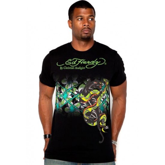 Ed Hardy Court Sleeve T-Shirt Panther Snake Specialty Black