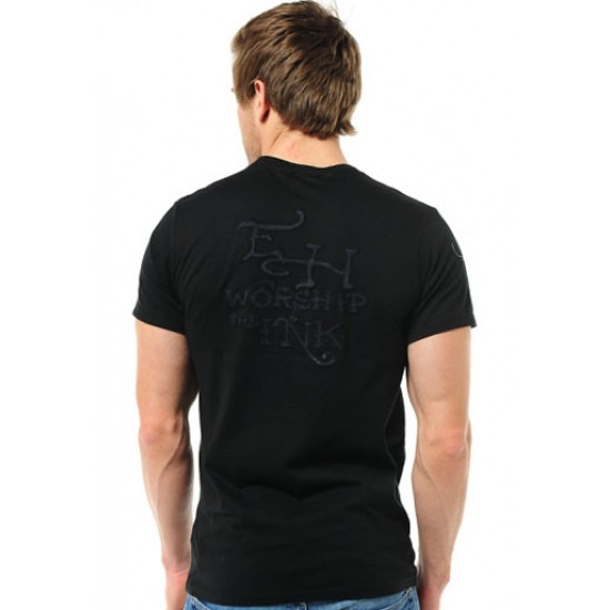 Ed Hardy Court Sleeve T-Shirt The Worship Ink Rhinestone Black