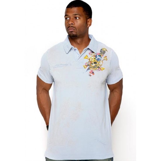 Ed Hardy Homme Polo Shirt Death Before Dishonor Enzyme Washed Lig