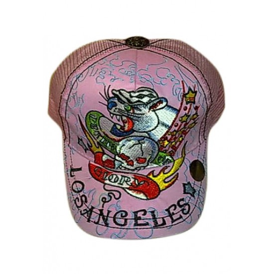 Ed Hardy Cap Death of Glory Stencil Embroidered Pink