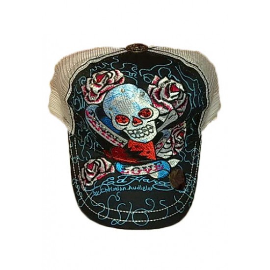 Ed Hardy Cap Death of Love Stencil Embroidered Black And White