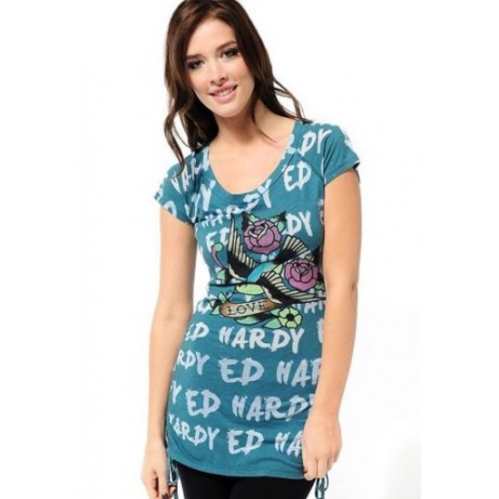 Ed Hardy Womens T-Shirt Geisha Multi Print Tee 6109