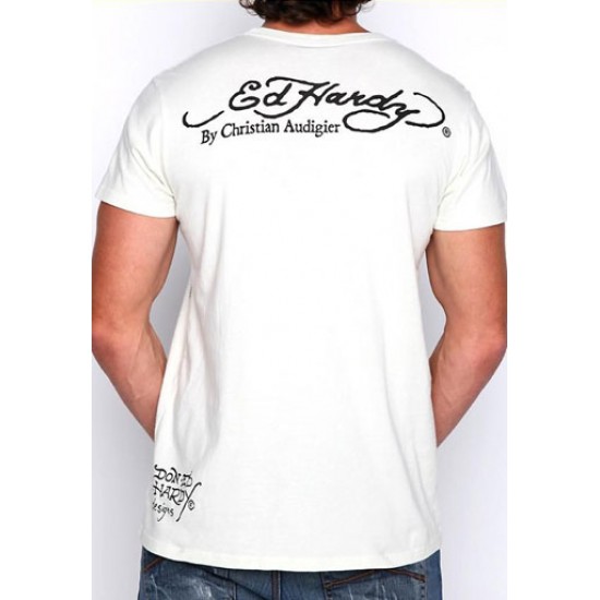 Ed Hardy Mens Short Sleeve T-Shirt Peace Love & Tattoos Basic Tee White