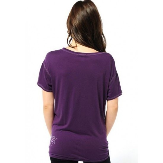 Ed Hardy Womens T-Shirt Skull and Roses Basic Tee 6110 Purple