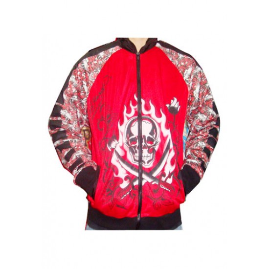 Ed Hardy Mens Jackets Two Swords Skull All Over Print Red