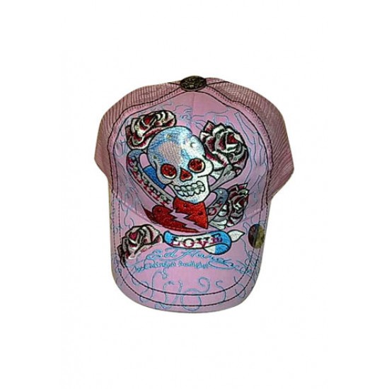 Ed Hardy Cap Death of Love Stencil Embroidered Pink