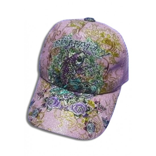 Ed Hardy Cap Koi & Roses Embroider Foil Pink