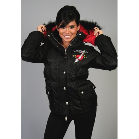 Ed Hardy Womens Outerwear Tiger Quilt Veste Black