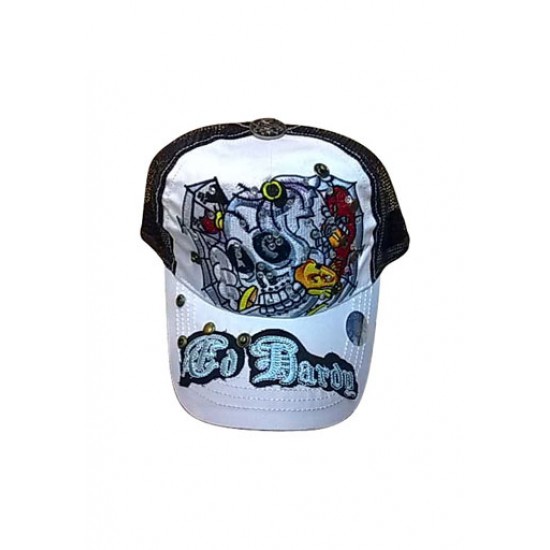 Ed Hardy Cap Dragon and Skull Stencil White And Black