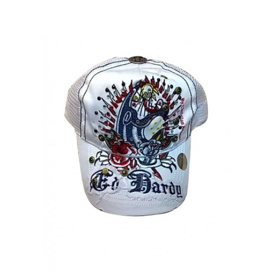 Ed Hardy Cap Panther and Rose Stencil White