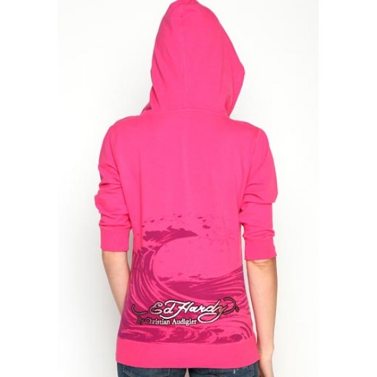 Ed Hardy Femme Hoody Shark Rose Specialty V Neck Pullover Pink