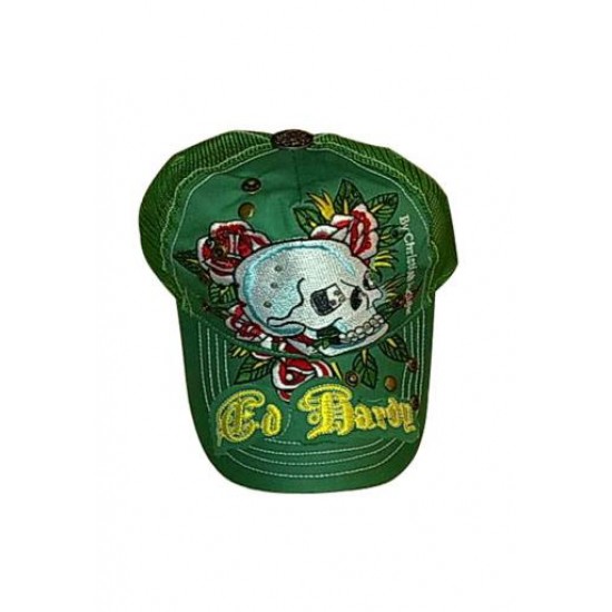 Ed Hardy Cap Skull and Rose Stencil Logo Studded Green