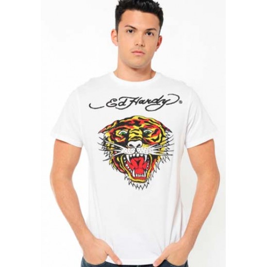 Ed Hardy Court Sleeve T-Shirt Classic Tiger Tee White