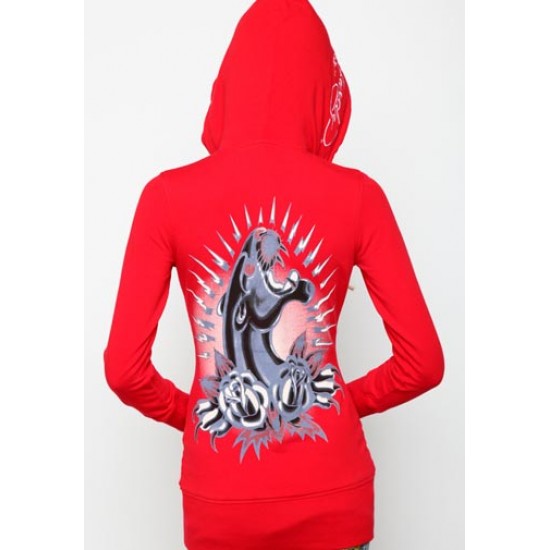 Ed Hardy Femme Hoody Panther And Roses Tunic Red