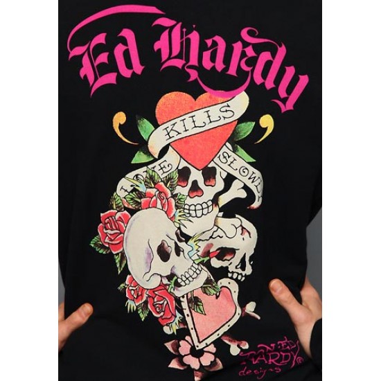 Ed Hardy Femme Hoody Skull And Roses Basic Black