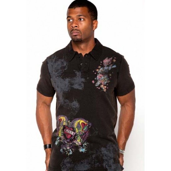 Ed Hardy Homme Polo Shirt LKS and Serpents Black