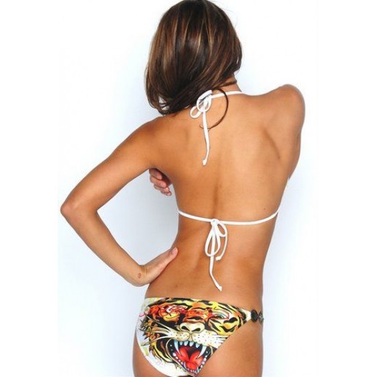 Ed Hardy Womens Swimwear Two Piece 3 Ring Bikini Tiger White