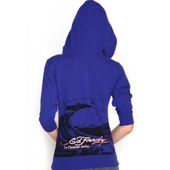 Ed Hardy Femme Hoody Koi In Wave Specialty V Neck Pullover Blue