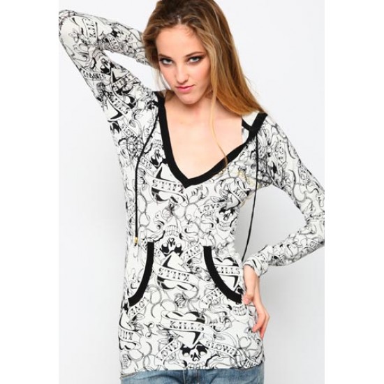Ed Hardy Femme Hoody LKS Tiger Knitted Pullover White