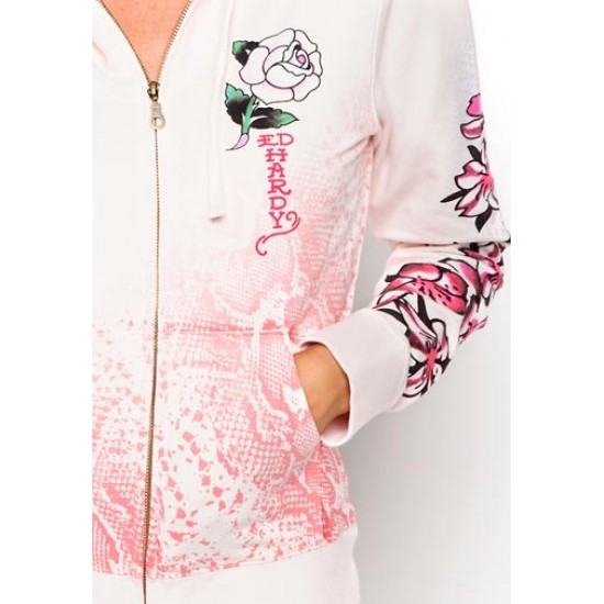 Ed Hardy Femme Hoody Single White Rose Specialty Pink