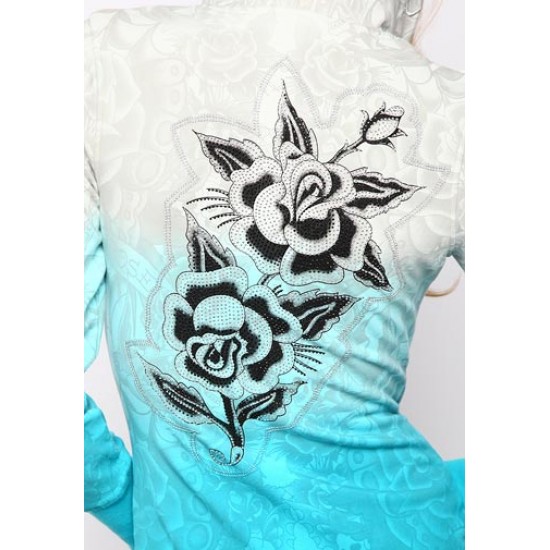 Ed Hardy Womens Hoody Two Roses Silver Tunic Turquoise