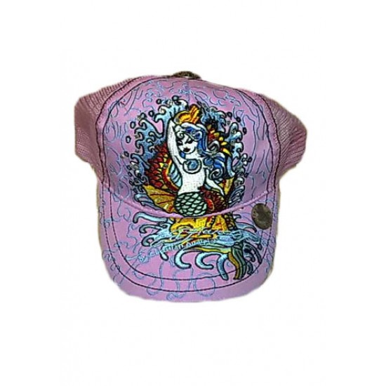 Ed Hardy Cap Mermaid Stencil Embroidered Pink