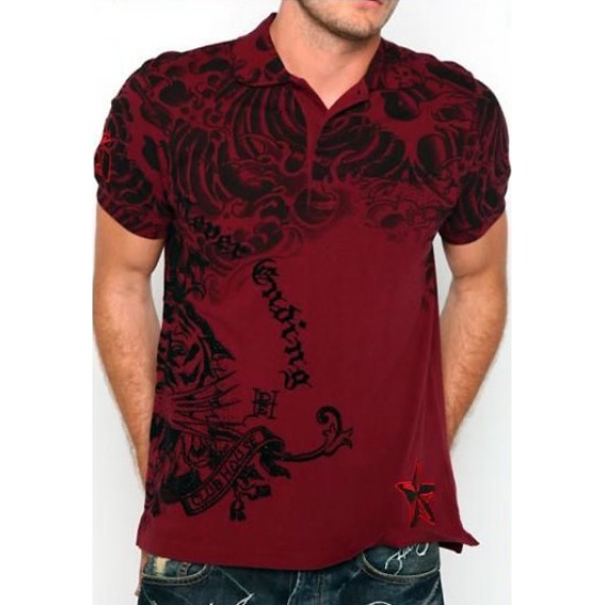 Ed Hardy Homme Polo Shirt Tiger Wine