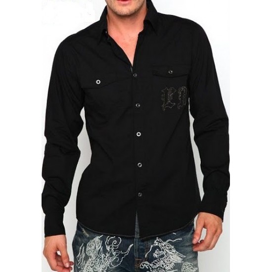 Ed Hardy Homme Polo Shirt Big Wave Embroidered Applique Black