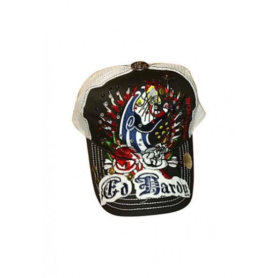 Ed Hardy Cap Panther and Rose Stencil Black And White