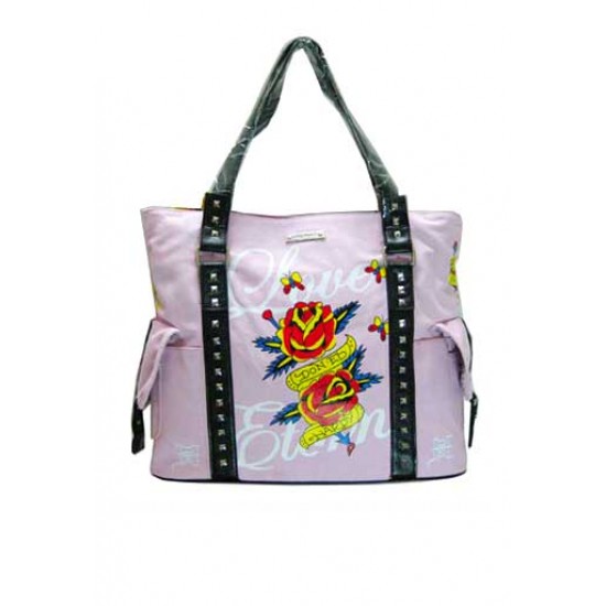 Ed Hardy Bag Romy Love Roses Canvas Orchid Pink Tote Pink